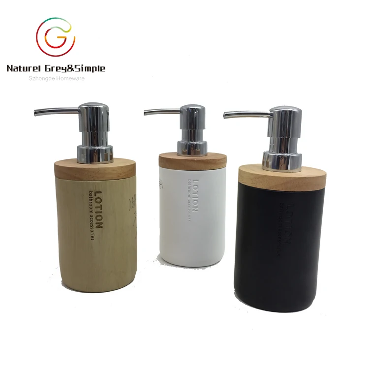 Polyresin Black Ceramic Look Tumbler Wooden Look Liquid Soap Dispenser