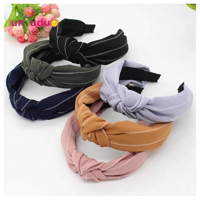 New hair decoration cloth art hair band pure color stripe hair clip fashion headband