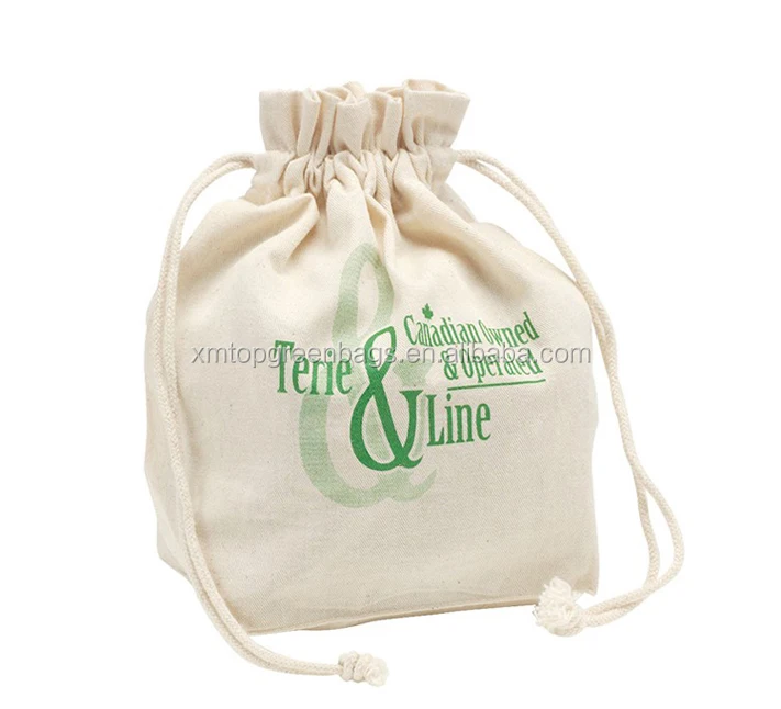 custom printed small canvas  cotton muslin draw string bag