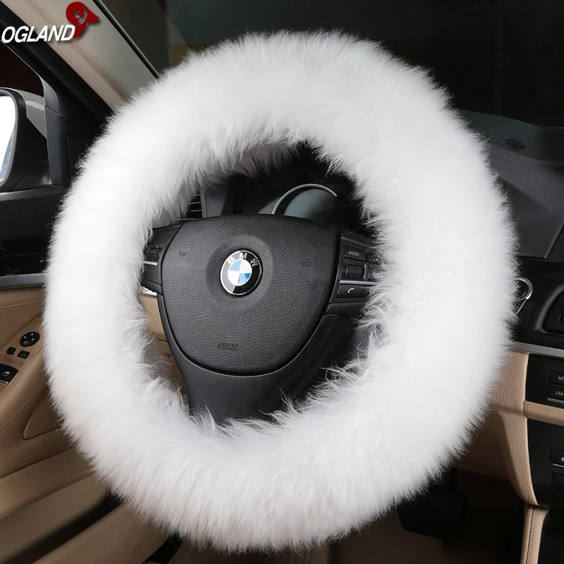 Genuine Australian Sheepskin Fur Car Steering Wheel Cover for Adults Women Man Car Interior Accessories