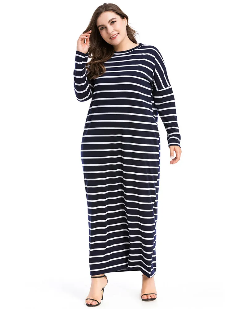 
New arrival wholesale long sleeve striped women maxi plus size dress 