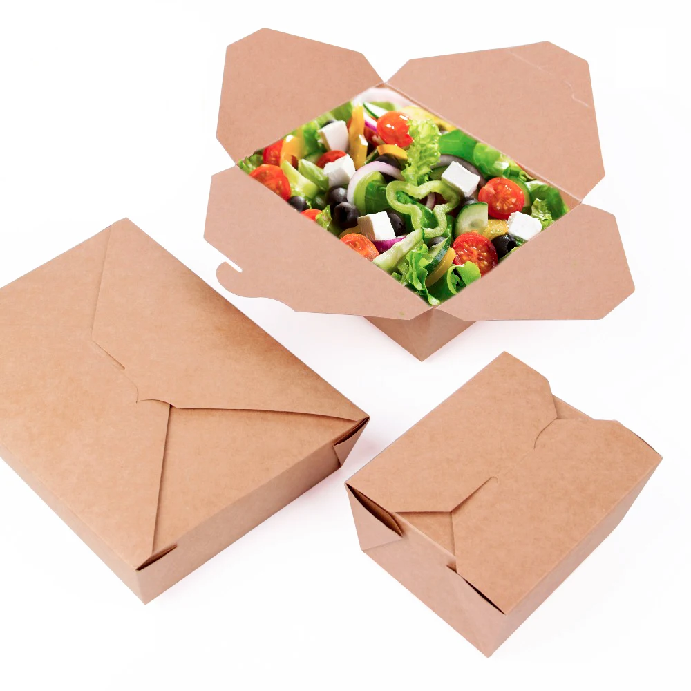 High Quality PLA Coating Biodegradable Kraft Paper Salad Box With Lid