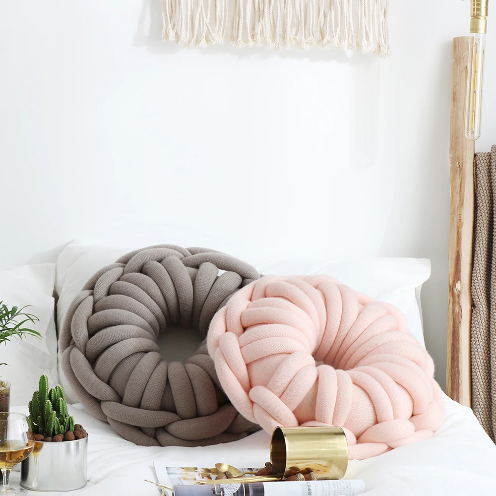 Simple Design Round Solid Chunky Throw Pillow Knot Cushion Floor Sleeping Couch  Decorative Pillow