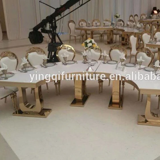 Wedding Event Rental Luxury Half Moon Golden Shape Stainless Steel Table
