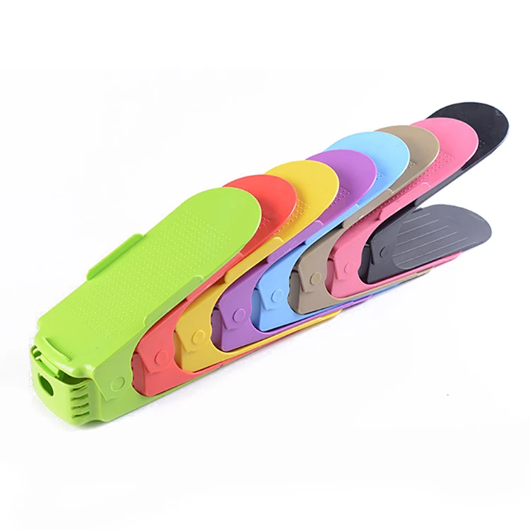 Top Seller Home Accessories Plastic Colors Double Layer Adjustable Shoe Slots Organizer Holder Closet Space Saver Opp Bag 5 Pcs