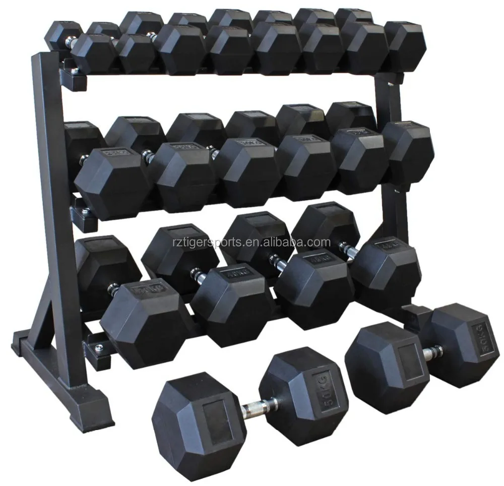 
Factory wholesale gym equipment black rubber coated hex dumbbell set 