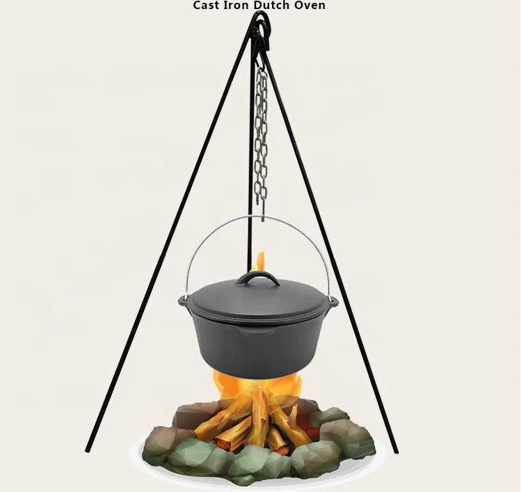 Pre-Seasoned Dual Function Lid Skillet Round Cast Iron Camp Dutch Oven Pot with Lid lifter