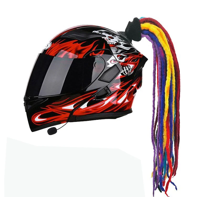 Fashion Motorcycle helmet pigtail Suction Cup Ponytail Motorcycle Helmet Pigtails Curly Braids Hair Synthetic Fibre Pony Tails