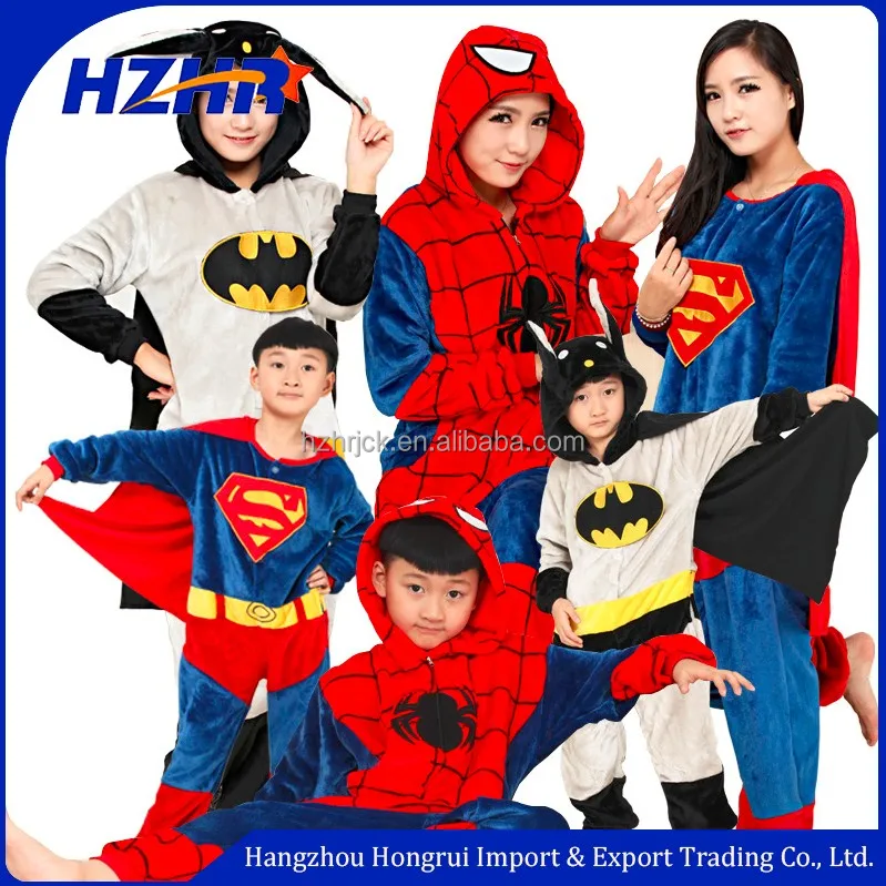 Оптовая amazon Горячие продажи superhero onesie пижамы взрослых и детей размер супергерой пижамы