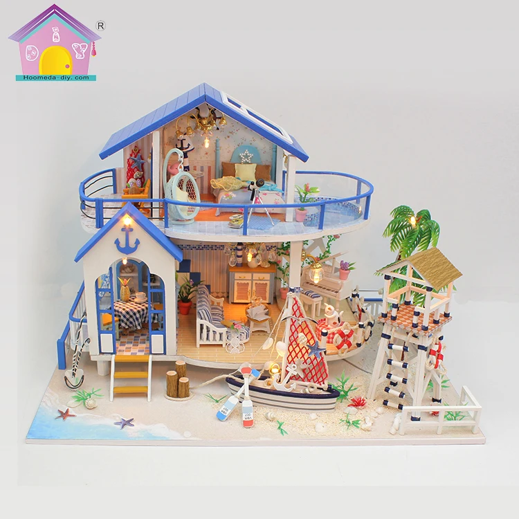 Hongda 13844 Legend Of The Blue Sea Diy Doll House Wooden Doll Houses Miniature Dollhouse Kit For Girls