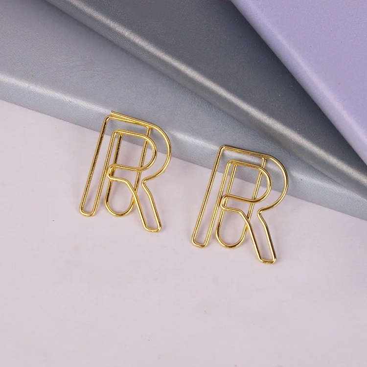 Wholesale Stationery paper clip gold color letter R shaped metal paper clips