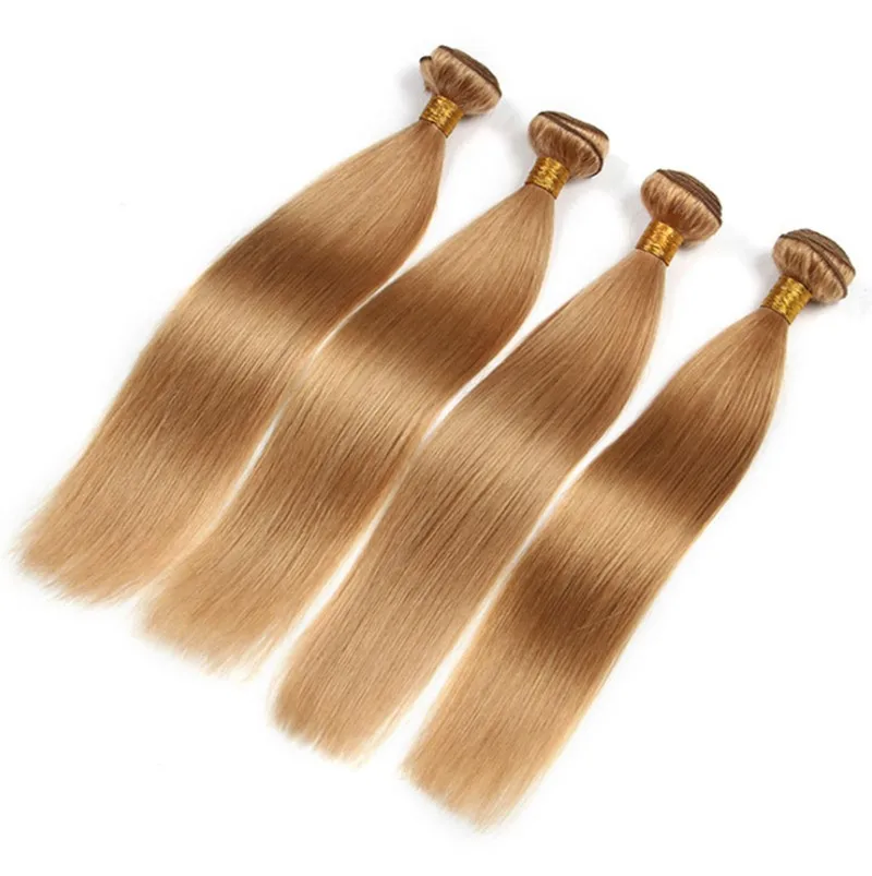 
8A Straight Wave #27 Color Brazilian Human Hair Bundles 100g/bundle 3 bundles/lot Honey Blonde Color Human Hair Extensions 