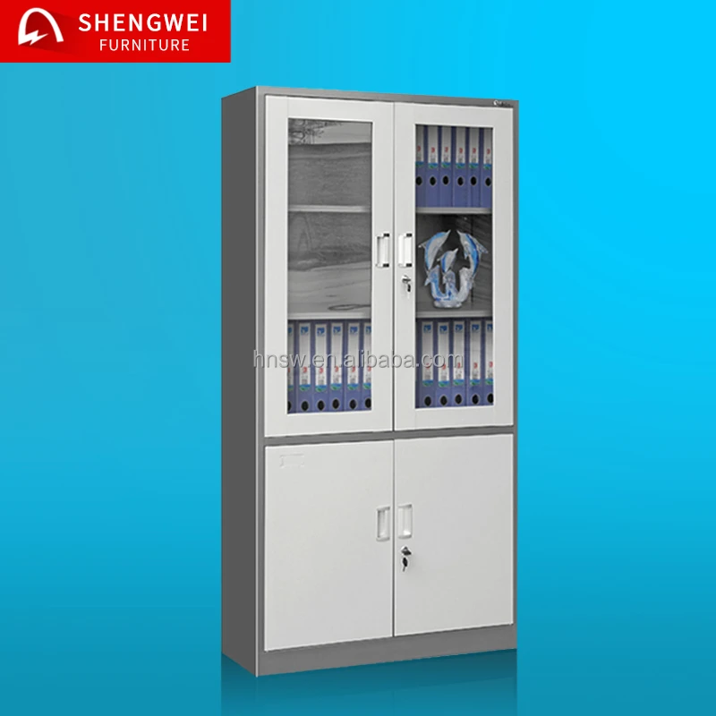 tall cheap display iron filing storage almari cabinets with swing glass doors