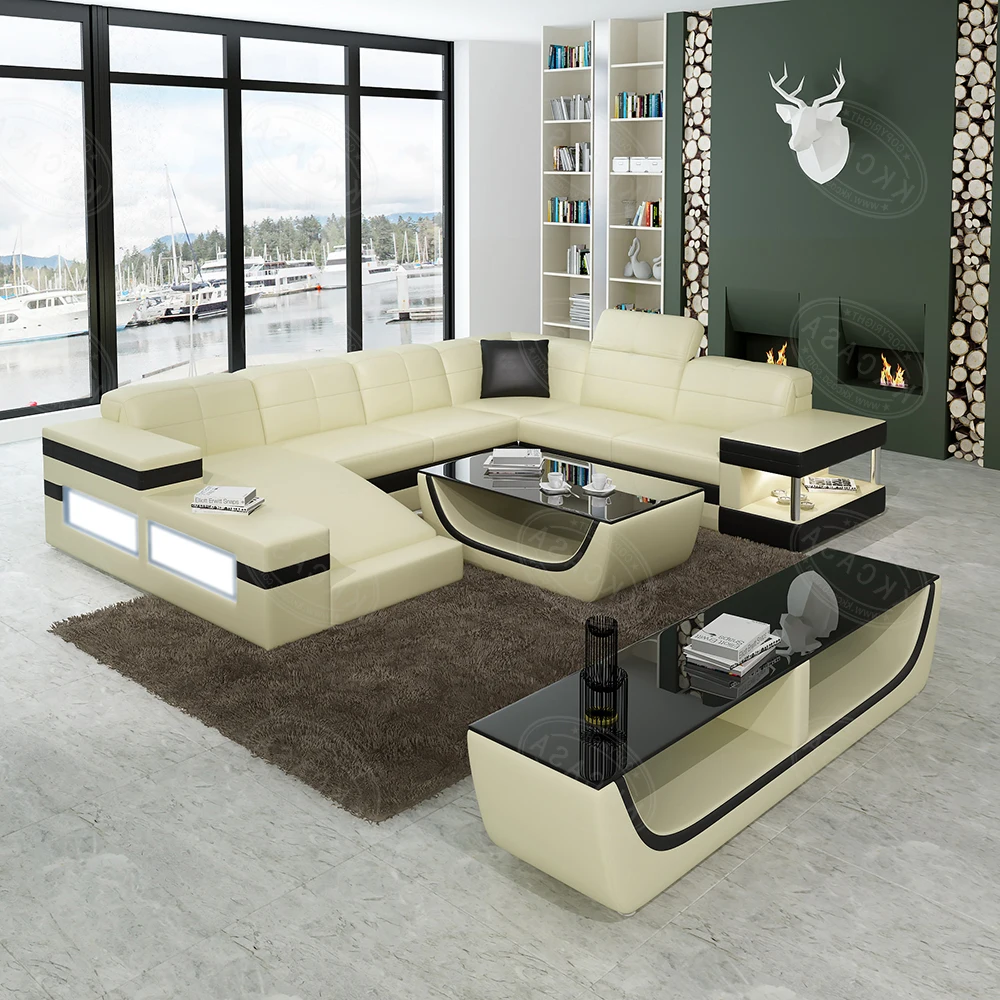 Modern Italian Living Room High Quality Color Sectional U Shaped Genuine Leather Sofa Made In China
