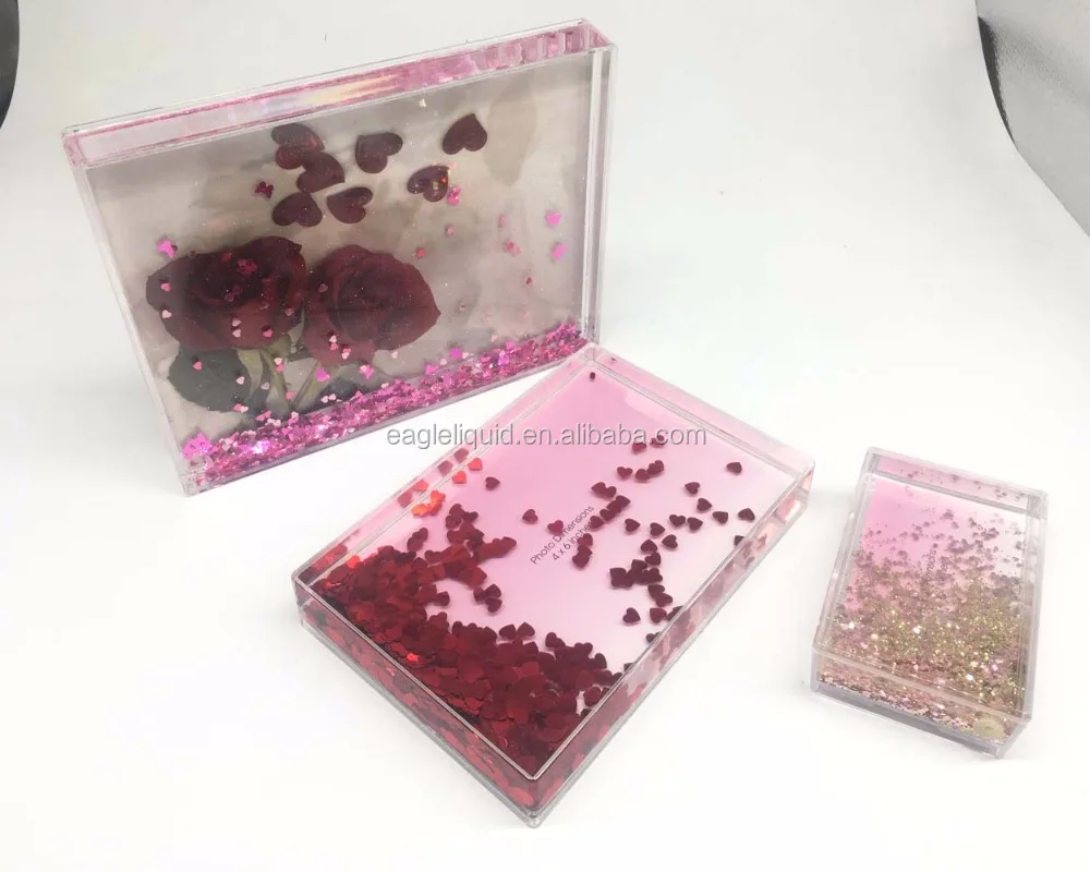 
factory customized instant 4R sparkle picture frame aqua blox shaking glitter photo frame 