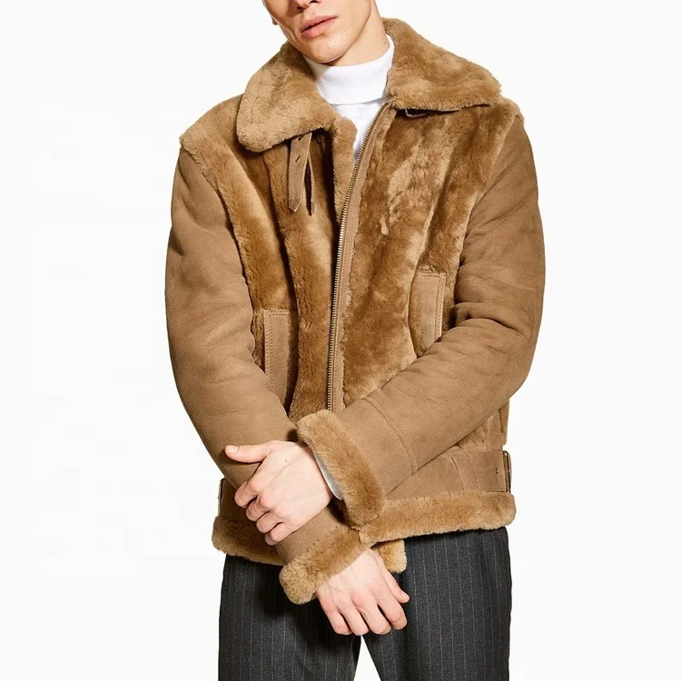 Trending suede faux shearling aviator jacket sheep fleece b3 shearling bomber jacket mens sherpa borg jacket