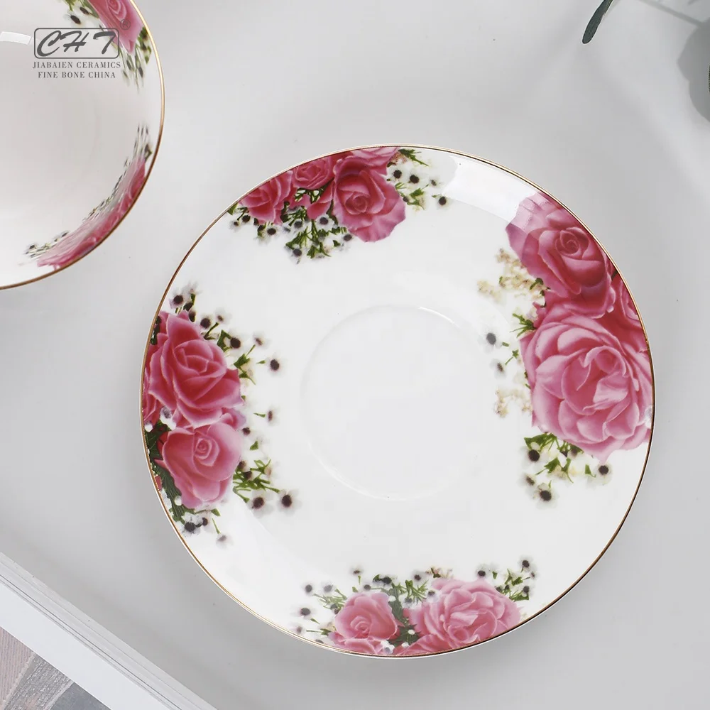 Germany wedding modern custom printed bone china floral tea cup and saucer set