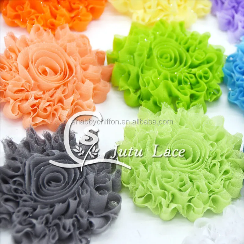 22 colors sunflower shabby with glitter- 3inch shabby chiffon flower with glitter- shabby flower trim- 8 yards per piece shabby