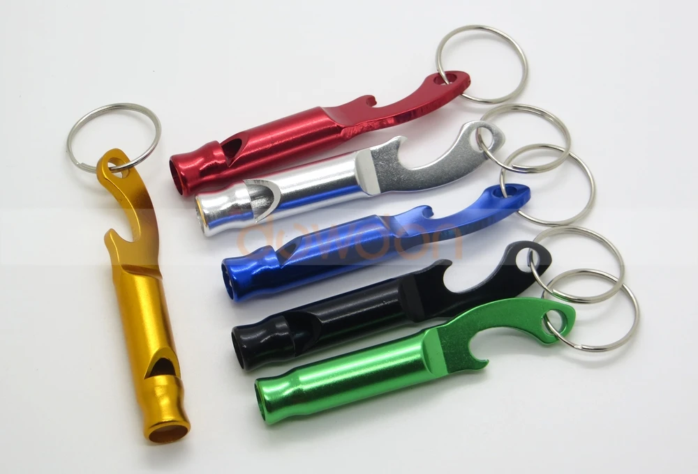 Portable Emergency Aluminum Survival Whistle Keychain with Bottle Opener
