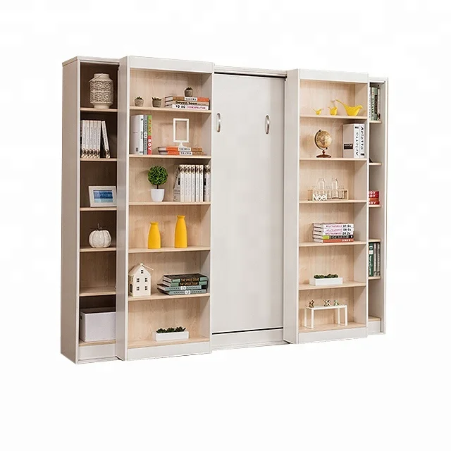 
Folding Wall Bed With Bookcase Wall Bed Mechanism Smart Bedroom Furniture 