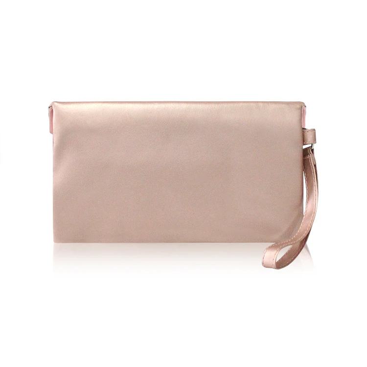 Fashion Modern Ladies Evening Party Rose Gold PU Leather Clutch Bag for Women Teamtai Bags Keyring + Hand Strap Fold Over CN;ZHE