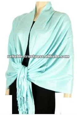 Sky Blue Colour Glossy Shiny Tassel Viscose Stoles Scarves From India Silky Rayon Pashmina Smooth Multi Colour Shawl