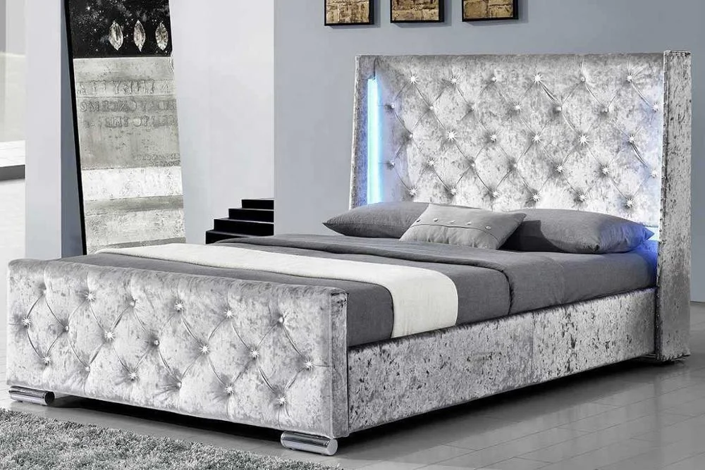  Dorchester светодиодная рама для кровати из дробленого серебра бархатная подсветка со стразами