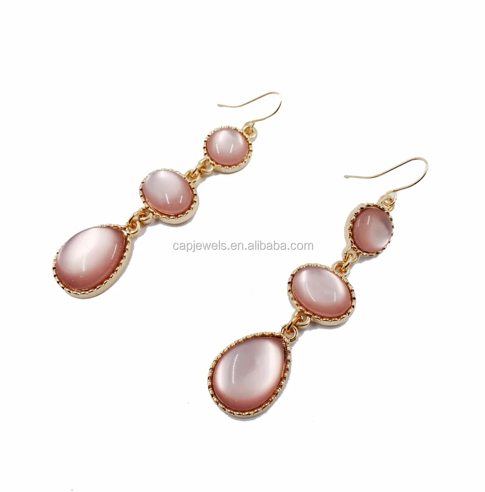 
Fashionable jewelry pink cat eye stones drop earring for women 