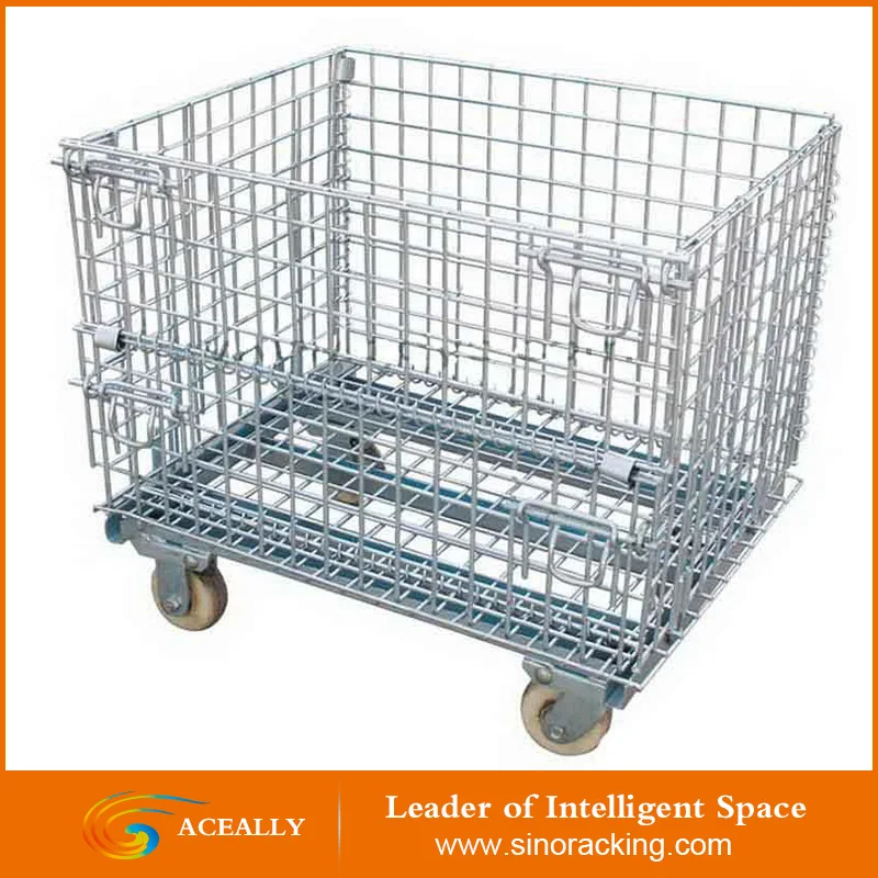 Aceally Folding Metal Pallet Cage/Wire Mesh, Pallet Container/Euro Pallet Cage