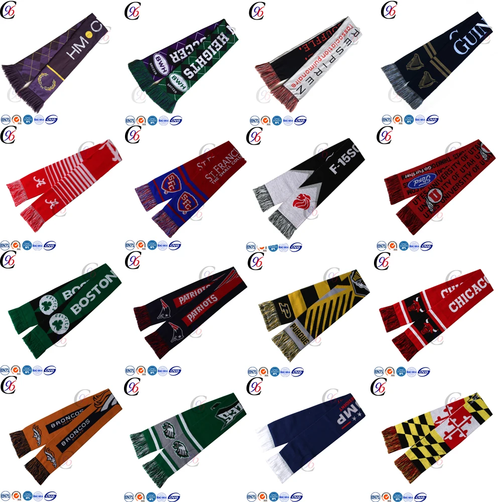 
Chengxing custom wholesale fashion soccer football fan sports jacquard spandex woven knitted acrylic football scarf 