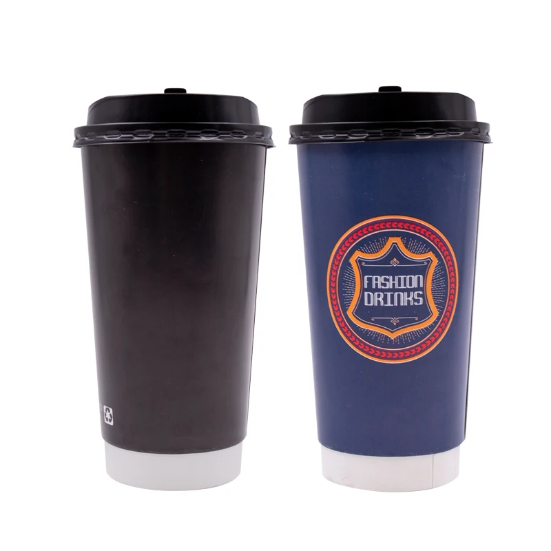 
Custom Print Double Wall Insulated Black Coffee Drinking Paepr Cup with Lid for Hot Drink 