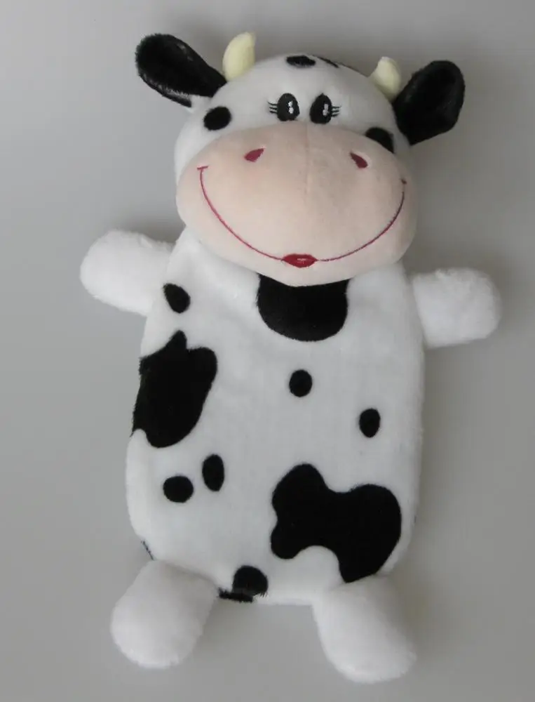 
black and white plush cow hot water bottle cover for children in Christmas Day 