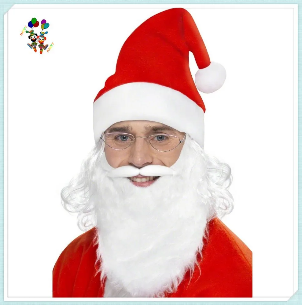 Cheap Mens Christmas Paty Fancy Dress Santa Hats with Beard HPC-1054