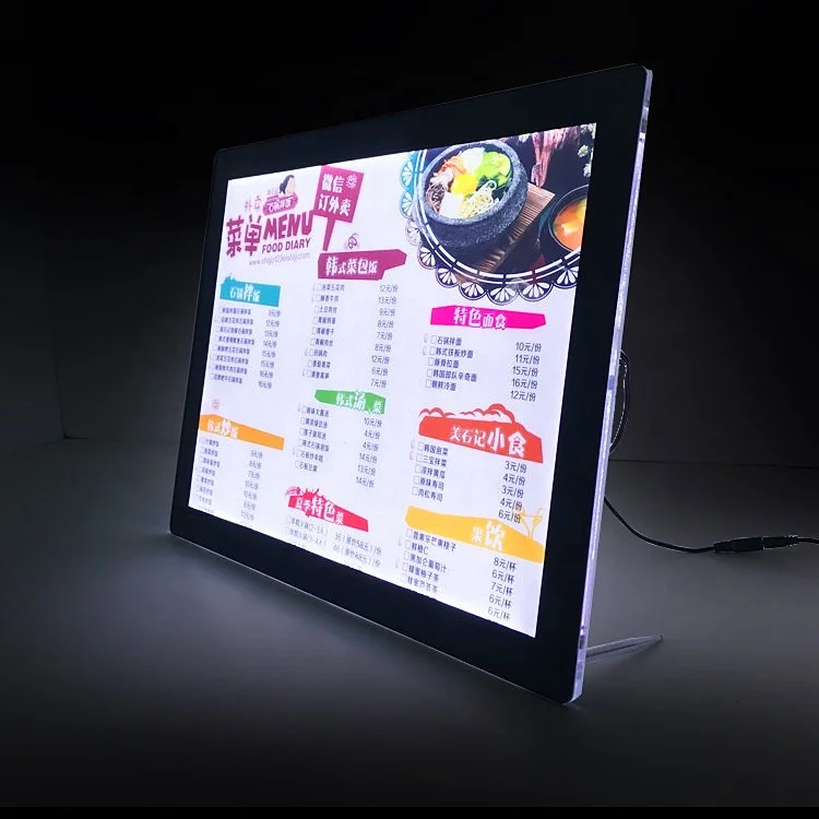 Acrylic Panel Edge-lighted Table Stand Led Crystal Light Box for Menu Display