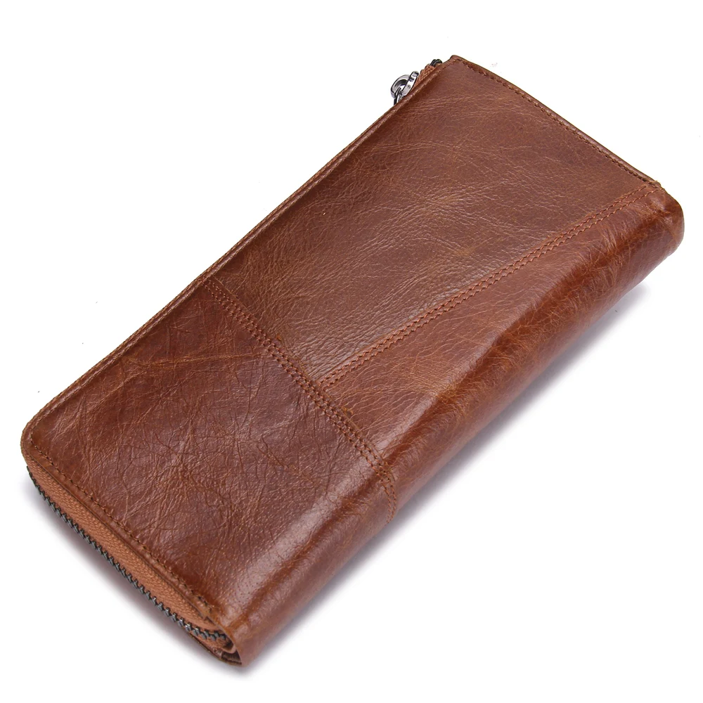 Fashion Crazy Horse Genuine Leather Long Design Phone Men Wallet