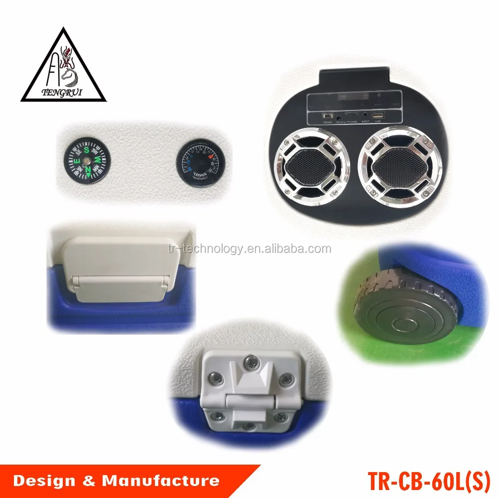 Outdoor portable trolley cooler box with Bluetooth Speaker radio bigger wheels,big game fishing cooler box