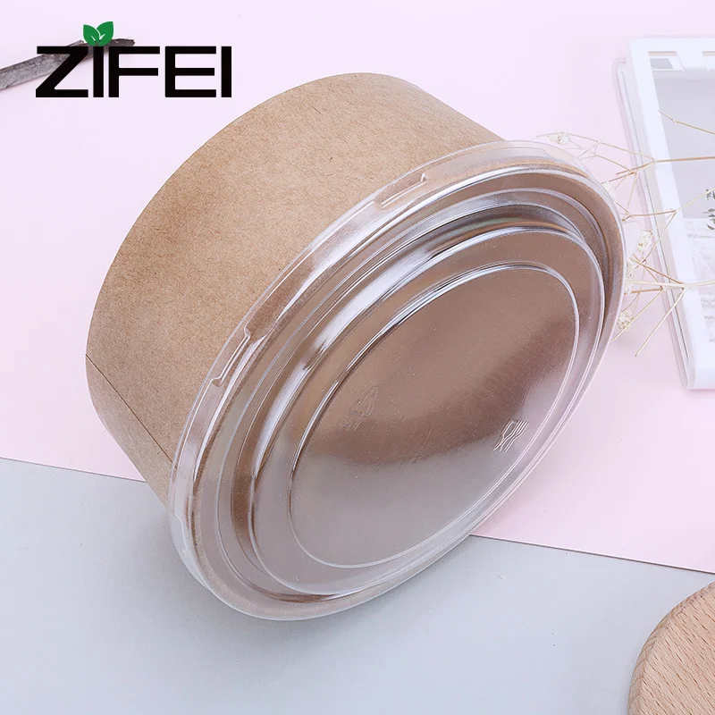 Одноразовая Салатница из крафт-бумаги с крышкой из ПП, Салатница из крафт-бумаги