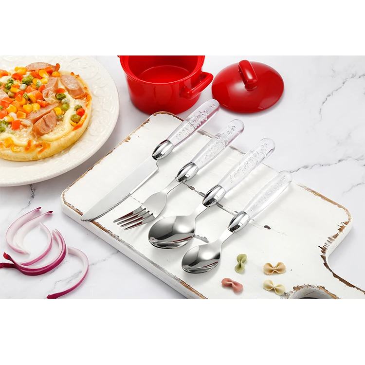 kitchen accessories set 24 piece Flatware Gift plastic handle spoons forks and knives with storage stand