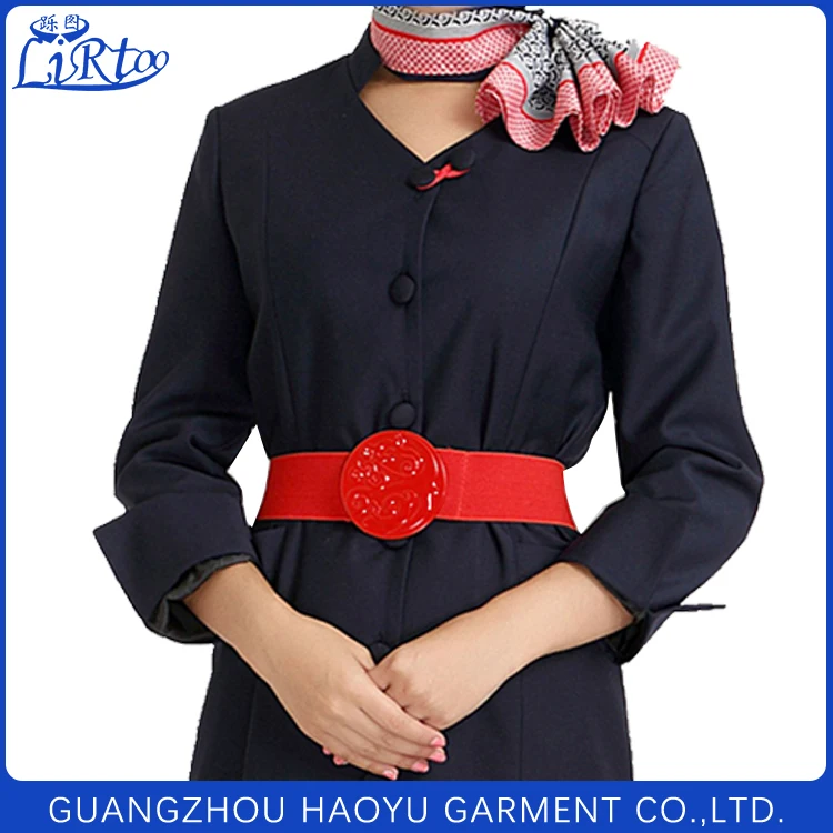 
Hot selling black air hostess uniform ladies beautiful dress with air hostess scarf 