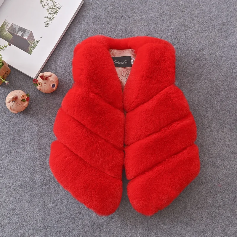 
Red New Design Baby Girl Kids Fox Faux Fur Vest Vintage Warm Jacket For Children 