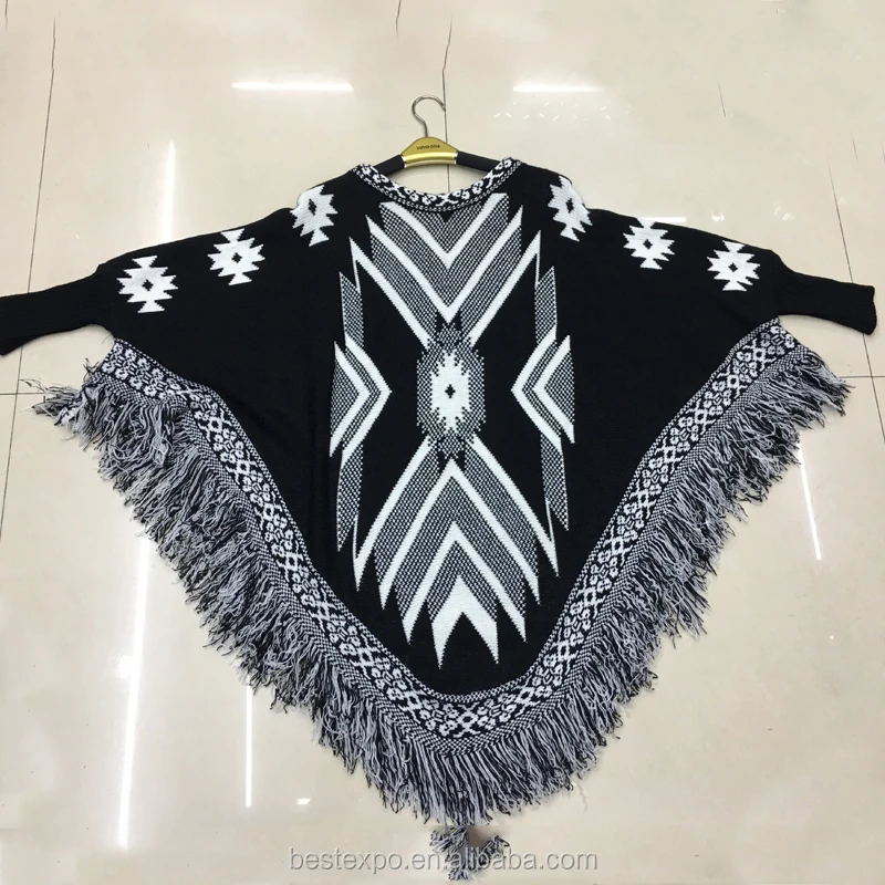 
wholesale latest designs for girls knitted crochet sweater with sleeve custom mexican poncho 