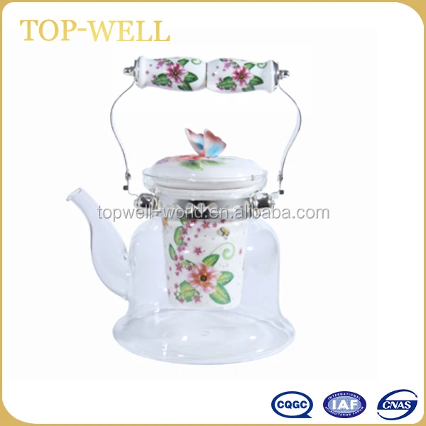 High quality heat resistant glass teapot set with candle warmer