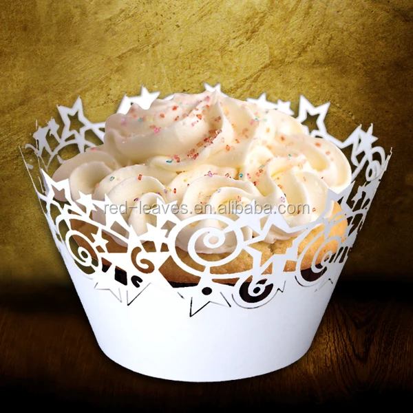 Red Leaves Pretty Star Hollow out Cupcake Wrappers and Toppers Lace Liner Baking Cake Paper Cup Wrap for Wedding Birthday Party