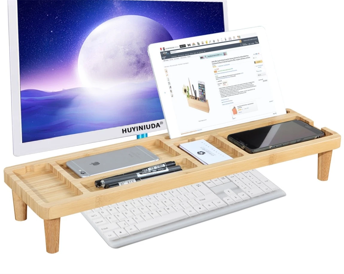 Home office Bamboo Keyboard Storage  Organizer for Tablets and Desktop Gadgets