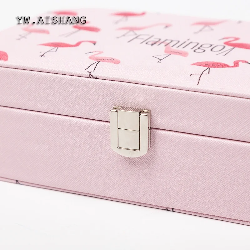 
Hot Sale Ins Style Flamingo Imprint Jewelry Organizer Pink Leather Travel Jewelry Case For Lady 