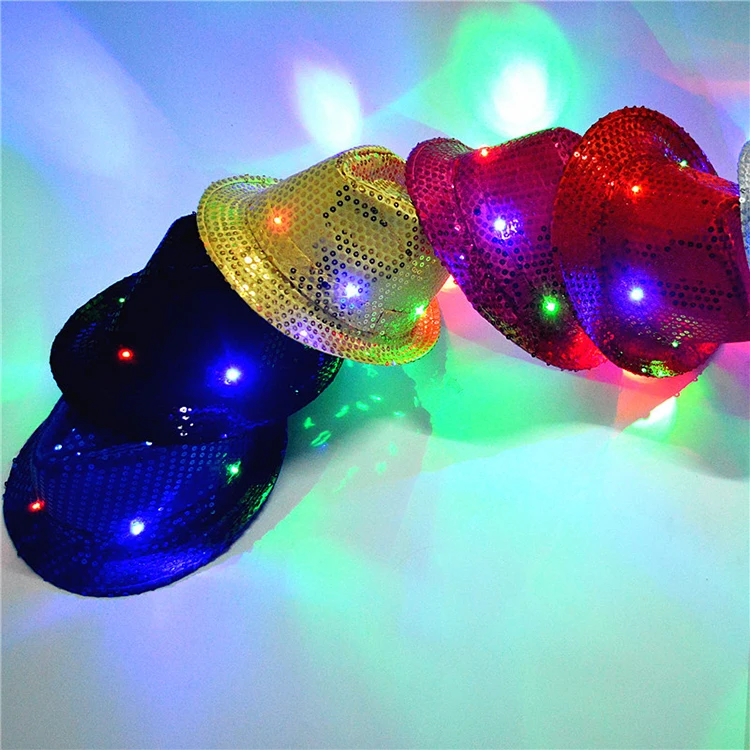 China High Quality Custom Christmas Party Led Fedora Sequin Hat Flashing