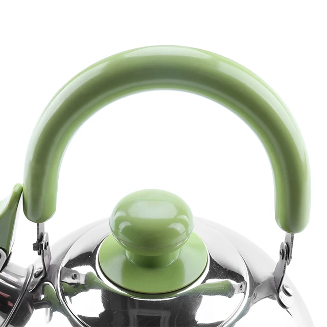 2.3L 304 stainless steel mirror surface whistling water kettle with green bakelite handle