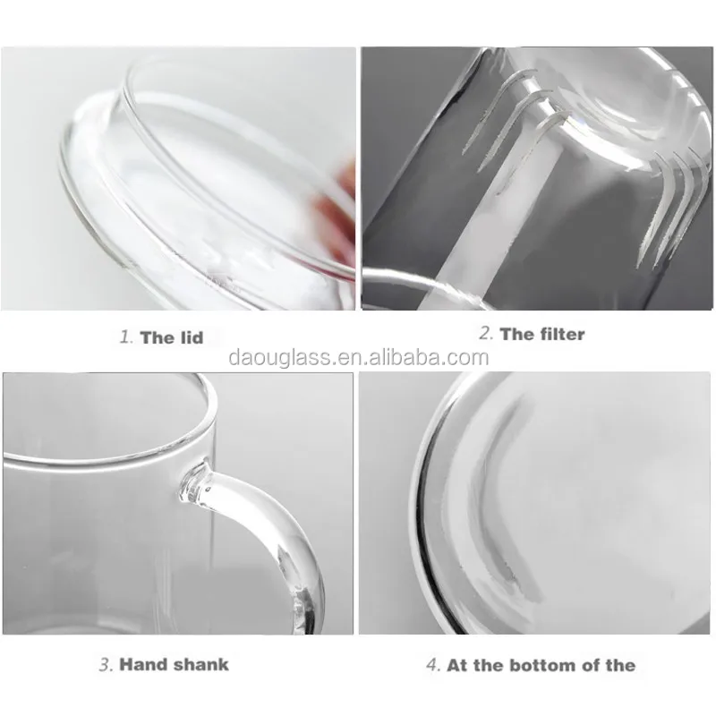 hand made mouth blown heat resistant borosilicate  glass mug glass tea cups with handle ,tea cup with filter ,clear glass tea cu