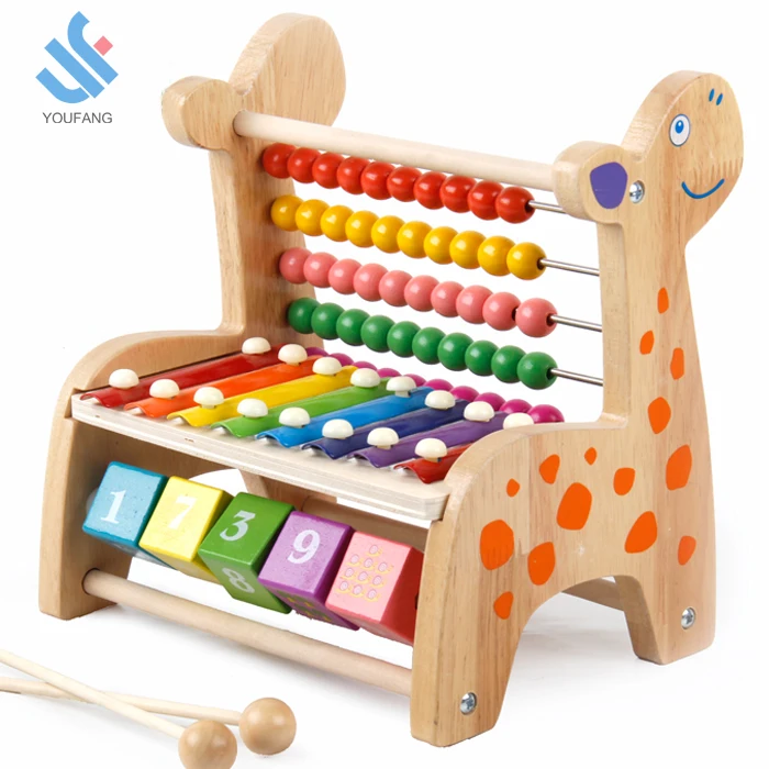 YF-M208 Educational multifunction Wooden bead counting abacus hand knock xylophone toys