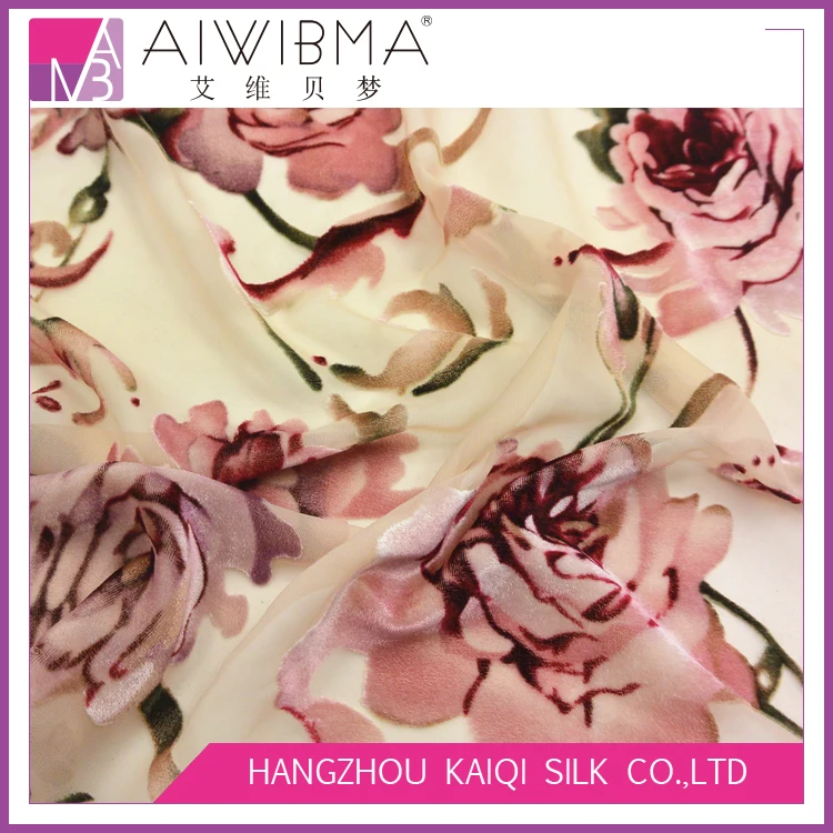 Flower Printed velvet fabric Nylon / Rayon burnout velvet fabric roll